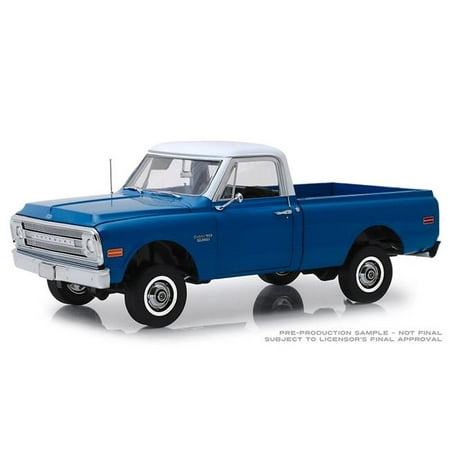 1970 Chevrolet C-10 Pickup Truck with Lift Kit Dark Blue with White Top 1/18 Diecast Model Car by Highway