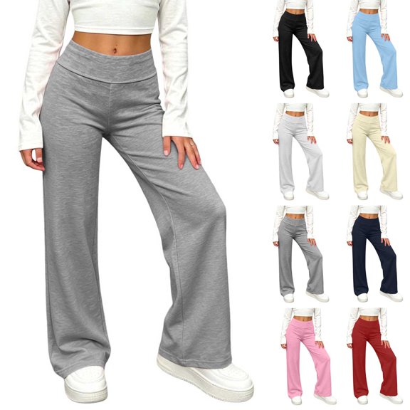 HAOTAGS Teen Girls Stright Leg Sweatpants (5-14) Casual High Waisted Lightweight Sport Long Pants Gray Size 7