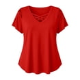 thumbnail image 4 of RUTAYY Women's T-Shirt Elegant Plus Size V-Neck Short Sleeve Tee Shirts Solid Color Strap Detail Casual Tops Trendy Trip Tees, 4 of 4
