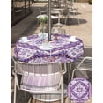 thumbnail image 5 of Hokiten Outdoor Tablecloths with Umbrella Hole & Zipper, Purple Boho Round Tablecloth 54 Inch, Ethnic Geometric Middle Century Art Waterproof Table Cloth, Patio/Pool/Picnic Table Covers, 5 of 7