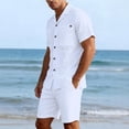 thumbnail image 5 of Laqbezok Men's 2-Piece Linen Set, Casual Short Sleeve Button Down Shirt and Drawstring Shorts Outfit, Relaxed Fit Summer Beach Resort Wear with Pockets, 5 of 6