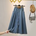 thumbnail image 4 of Wxolcjlv Woven Belt Decor Denim‑Look Maxi Skirt for Women Button‑Front Split Skirt With Side Pockets, 4 of 8