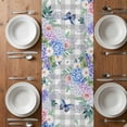 thumbnail image 4 of Table Runner 120 Inches Long for Kitchen Dining, Watercolor Flowers Dresser Scarf Farmhouse, Dining Table Decorations for Wedding/Parties, Spring Butterflies Floral Gray Plaid 13 x 120 In, 4 of 8