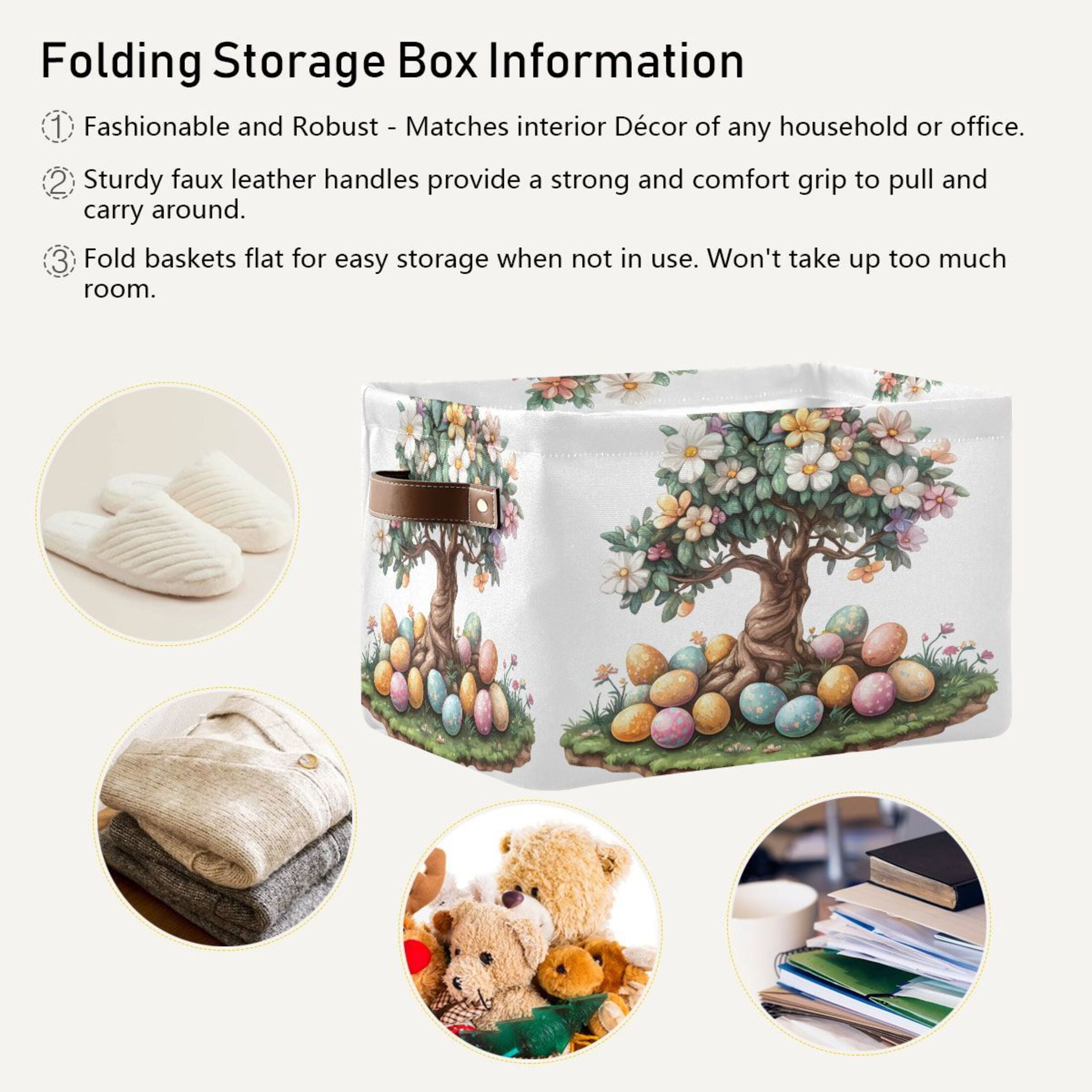 Ryvnso Easter Tree Storage Basket Large Bin Foldable Boxes Toys Organizer 14.2x10.2x8.3in 2 PCs