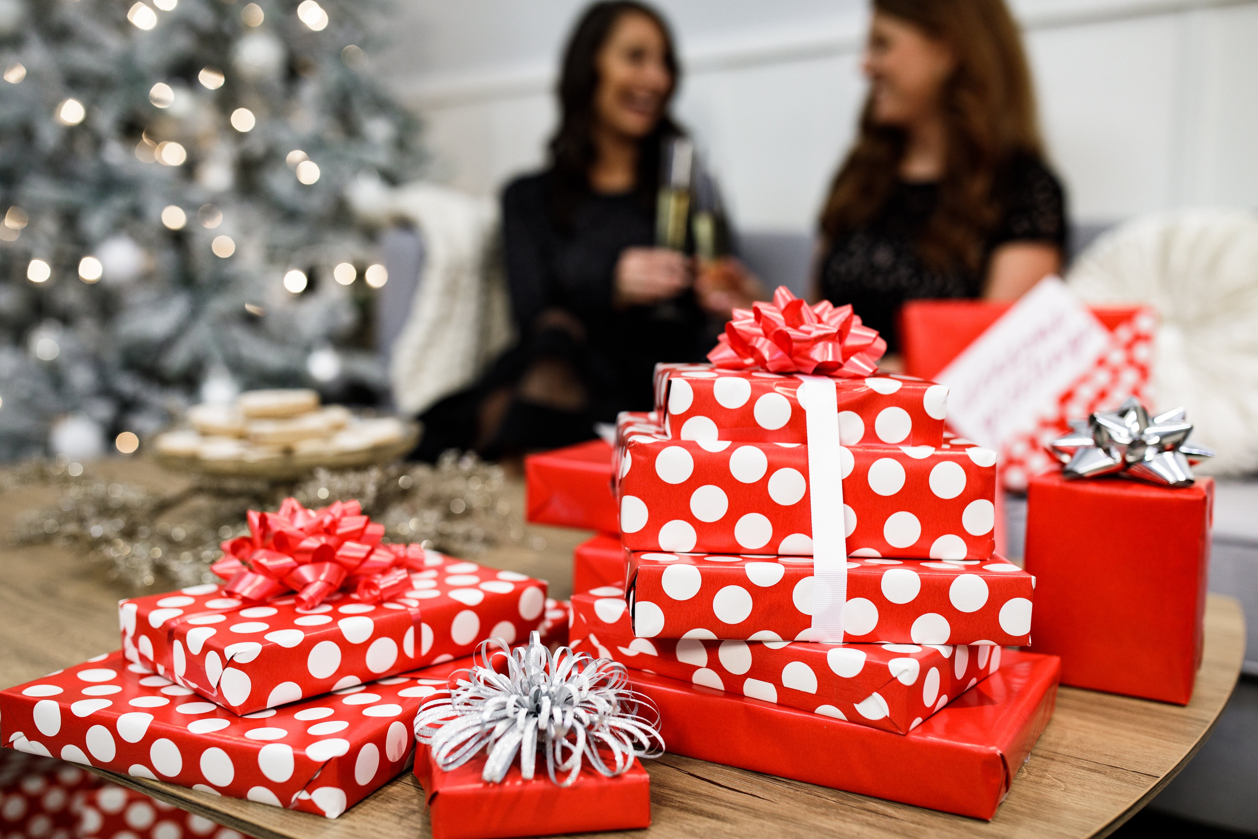 Christmas Reversible Wrapping Paper, Red And While Polka Dots Mega