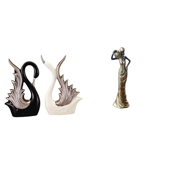 CarpNettore Elegant Ceramic Swan and Tribal Lady Figurine Set Unique Desktop Sculpture Collection for Shelf Desk Cabinet Anniversary Housewarming Decor