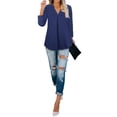thumbnail image 6 of Timeson 3/4 Sleeve Henley V Neck strectchable Tunic Blouse, Blue, 6 of 9