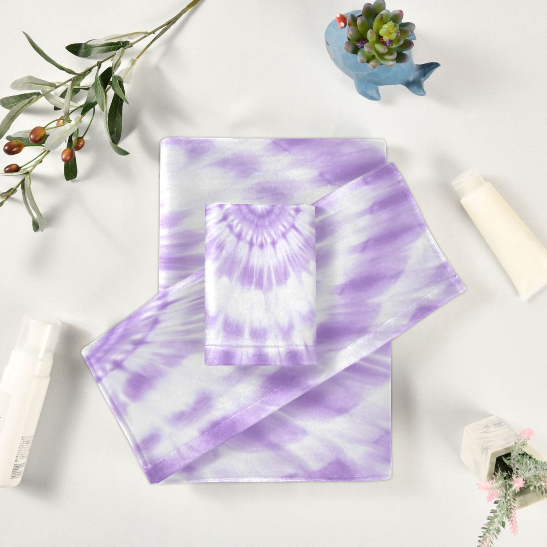Three-Piece Towel Set Face Towel Towel Set Hand Towel Bath Towel Cotton Bath Towels Bath Towel Sets Hand Bath Towels Pretty Purple Tie Dye