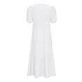 thumbnail image 5 of pimelu Dresses for Women Dresses for Women 2024 Lantern Sleeve Loose Pleated Swing Maxi Dress Summer Casual Solid Short Sleeve Round Neck Womens Long Dress, 5 of 7