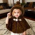 thumbnail image 5 of HJYCHN Cape Poncho Outerwear with Hood and Tie Closure Soft Lined Winter Wear for Toddlers Cozy Fashion Brown 5-6 Years, 5 of 6