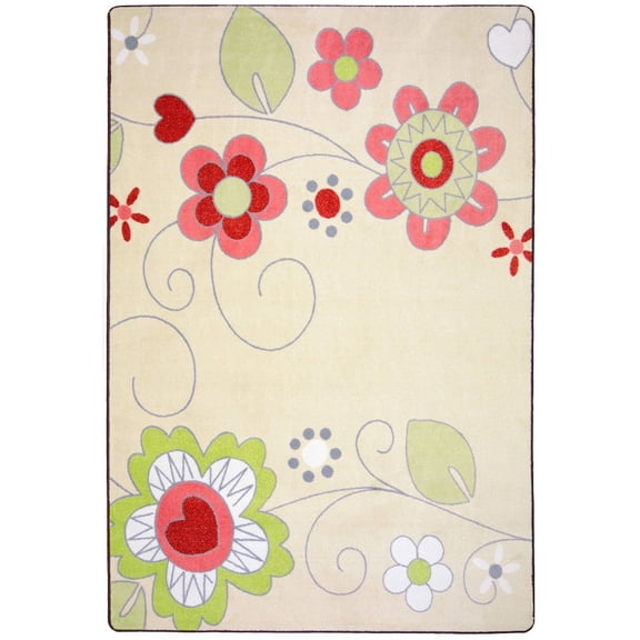 Joy Carpets Kid Essentials Pretty Posies 7'8" x 10'9" Area Rug in Color Multi