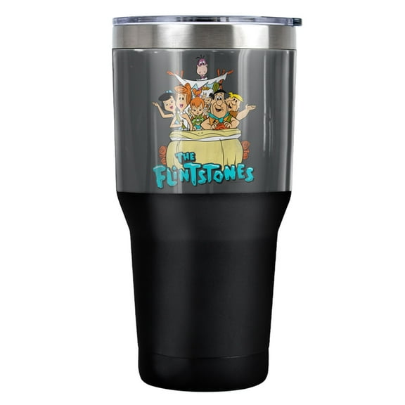 The Flinstones Ride On Stainless Steel Tumbler 30 oz Coffee Travel Cup, Vacuum Insulated & Double Wall with Leakproof Sliding Lid