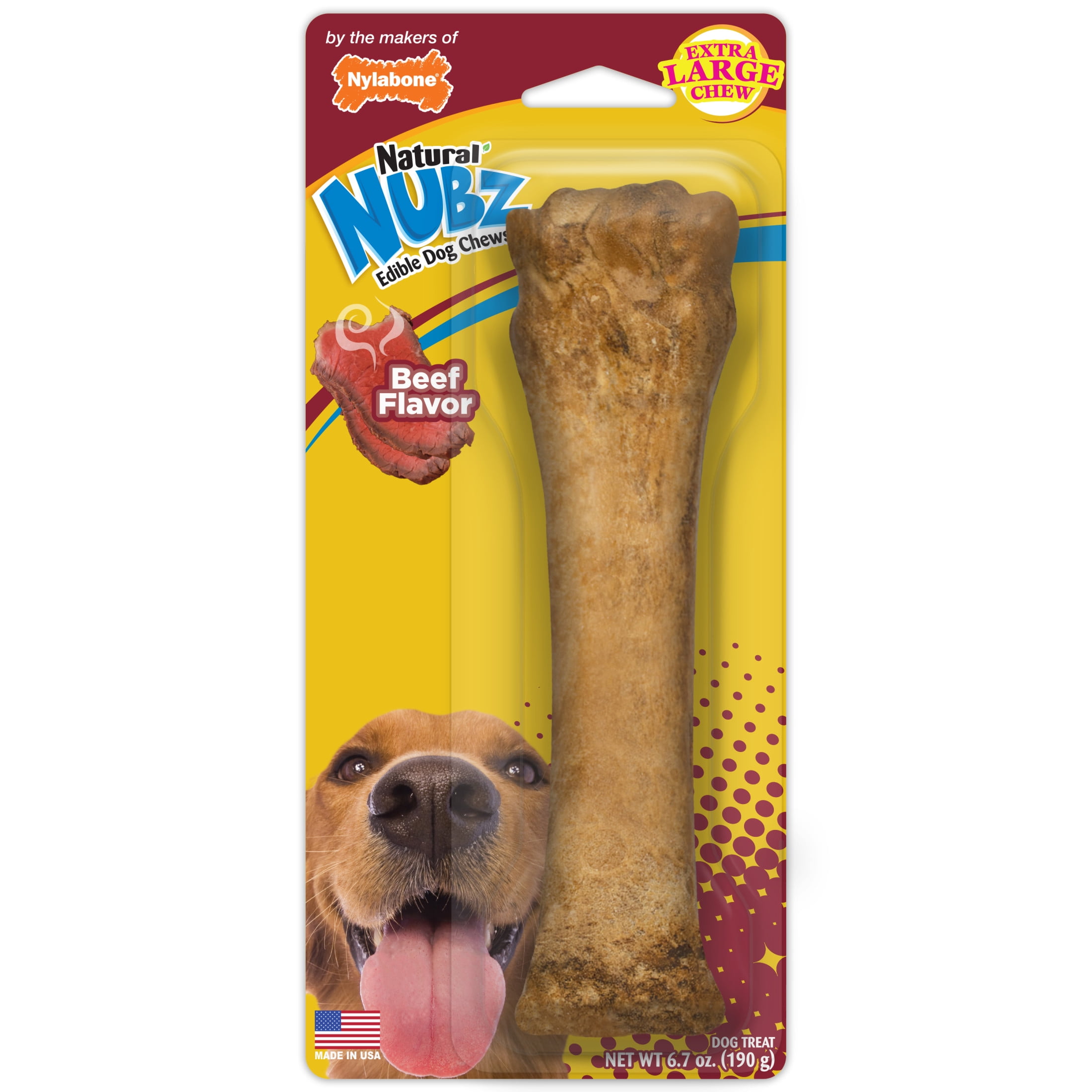 (5 pack) Nylabone Nubz Natural Dog Treats for Large Dogs, Beef Flavor Dog Bones, X-Large - 50+ lbs., 6.7 oz Pack, 1 Count
