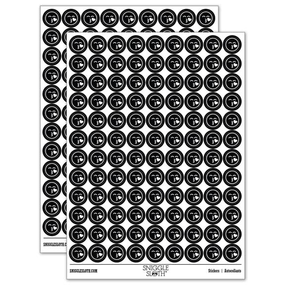 Kiss Face Heart Love Emoticon 200  Round Stickers - Black - Gloss Finish - 0.50" Size
