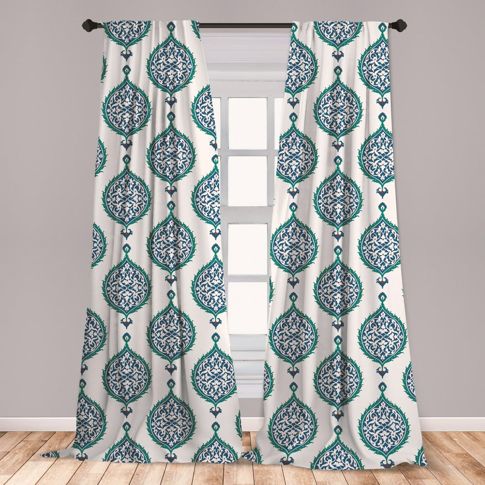 Turkish Pattern Curtains 2 Panels Set, Leaves in Symmetrical Order
