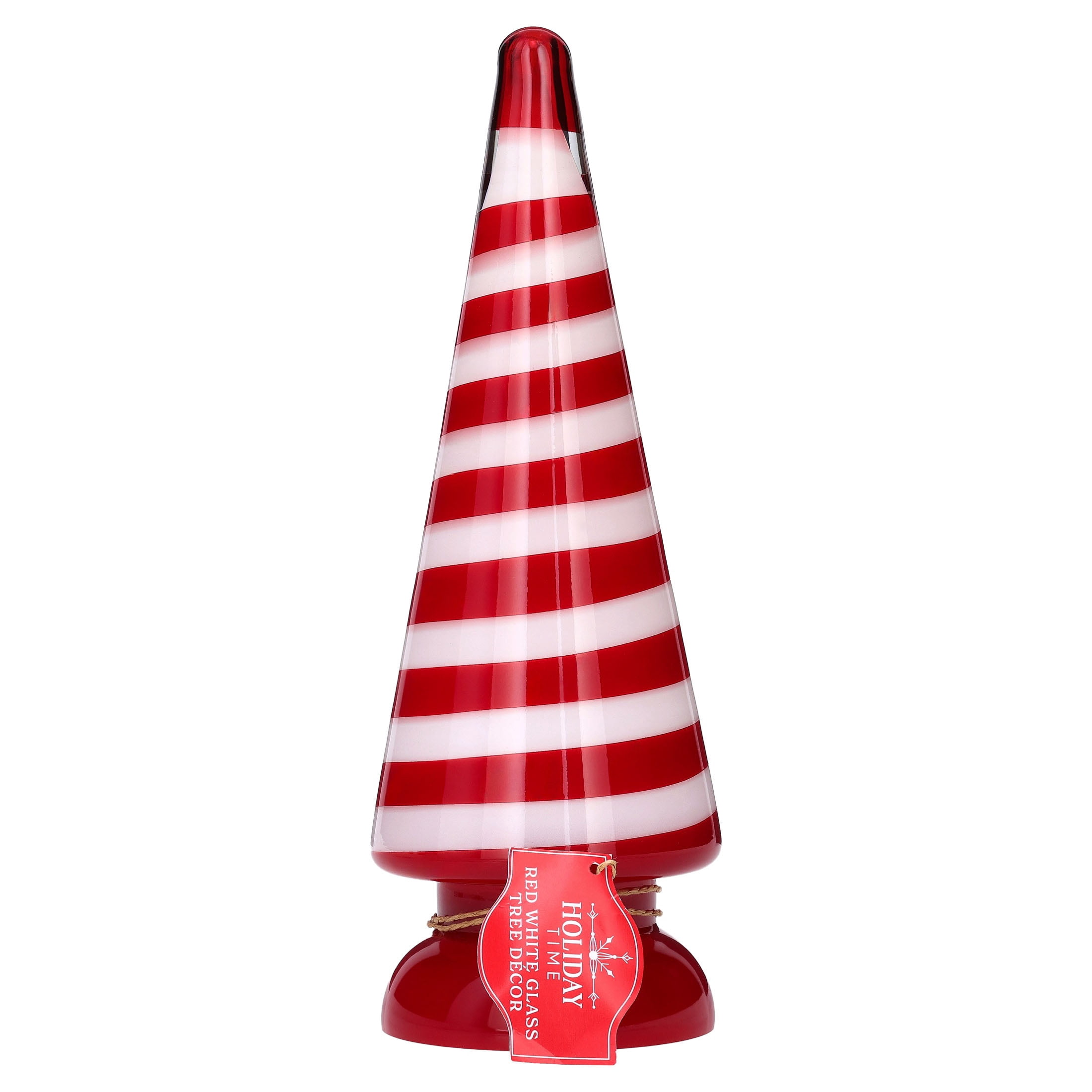 Small Striped Glass Tree Christmas Decoration, Red and White, 11", by Holiday Time