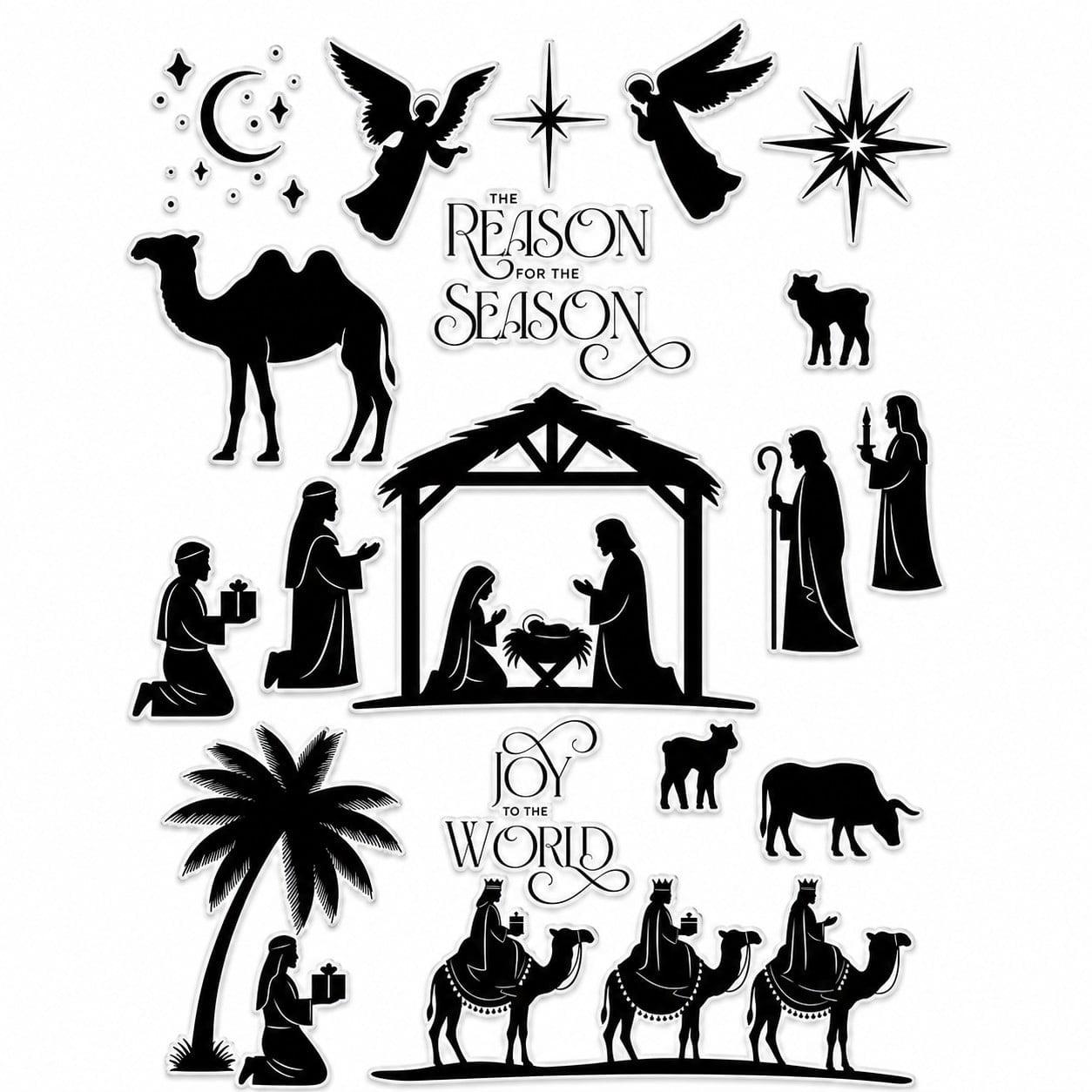 Nativity Scene Silhouette Christmas Window Clings, Black, 10.8" x 16.8", by Holiday Time