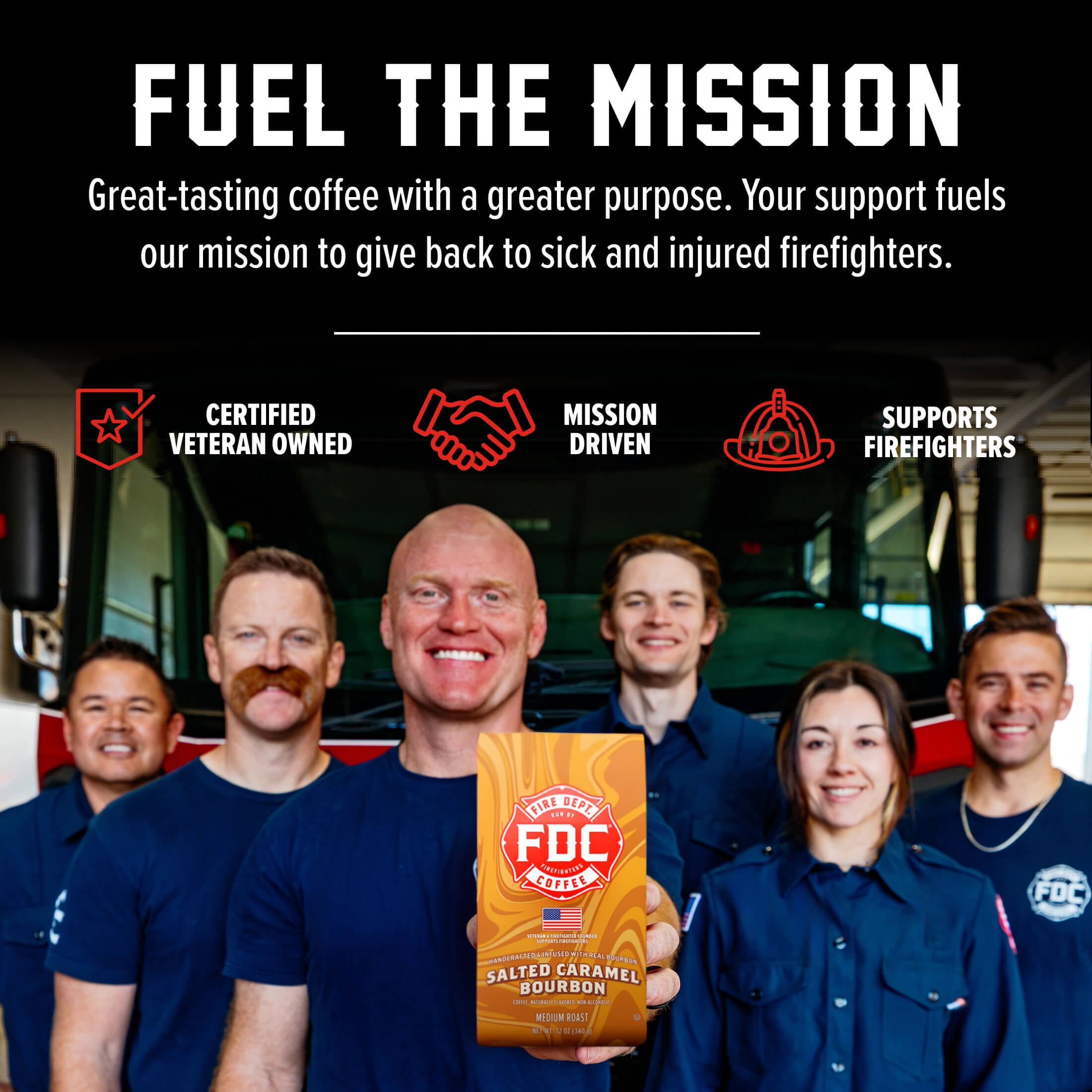 (6 pack) Fire Department Coffee, Salted Caramel Bourbon Infused, Premium Ground Coffee, Medium Roast 12 oz.
