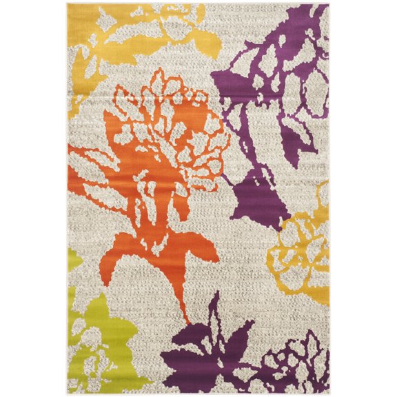 SAFAVIEH Porcello Jocelin Floral Area Rug, Light Grey/Purple, 4'1" x 6'