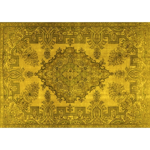 Ahgly Company Machine Washable Indoor Rectangle Persian Yellow Traditional Area Rugs, 5' x 7'