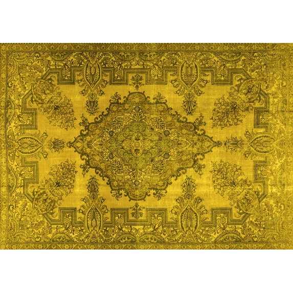 Ahgly Company Machine Washable Indoor Rectangle Persian Yellow Traditional Area Rugs, 2' x 5'