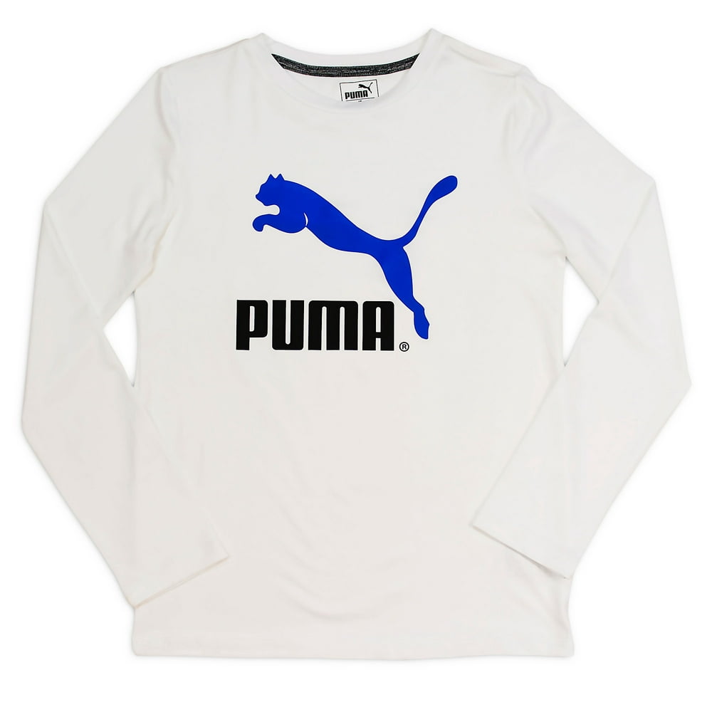 PUMA Long Sleeve T-Shirt Big Boys Mesh Athletic Tee - White- Size ...