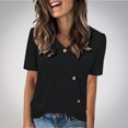 thumbnail image 2 of Tops de Color Sólido para las Mujeres, Botón de Cuello en V de Manga Corta, Top de Moda Casual para las Mujeres, 2 of 9