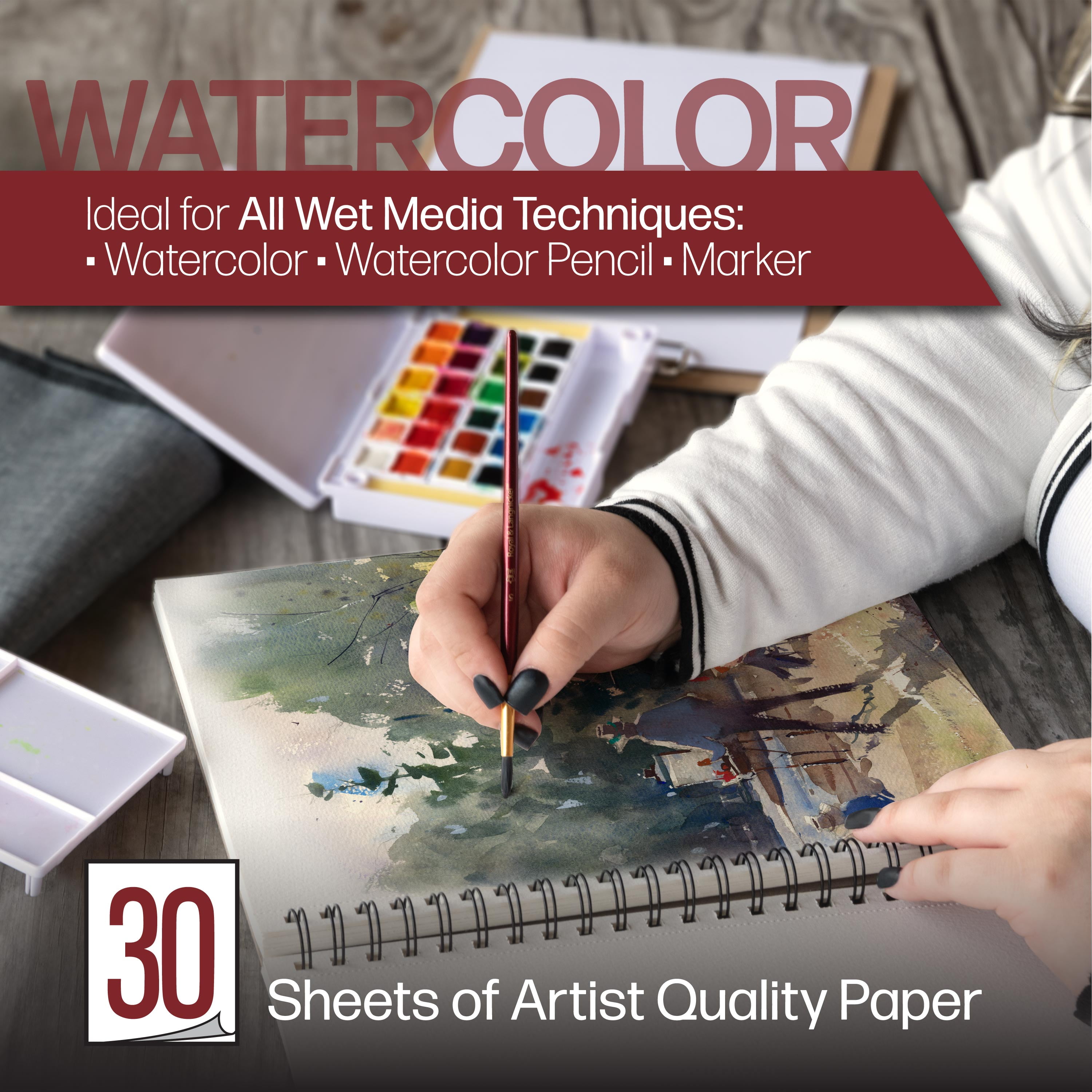 Bee Paper - Bee Inspired Bloc de papier aquarelle 23 x 30 cm, 30 feuilles,  bande supérieure, 300 g/m² (140 lb) | BEE-92066T-30 |