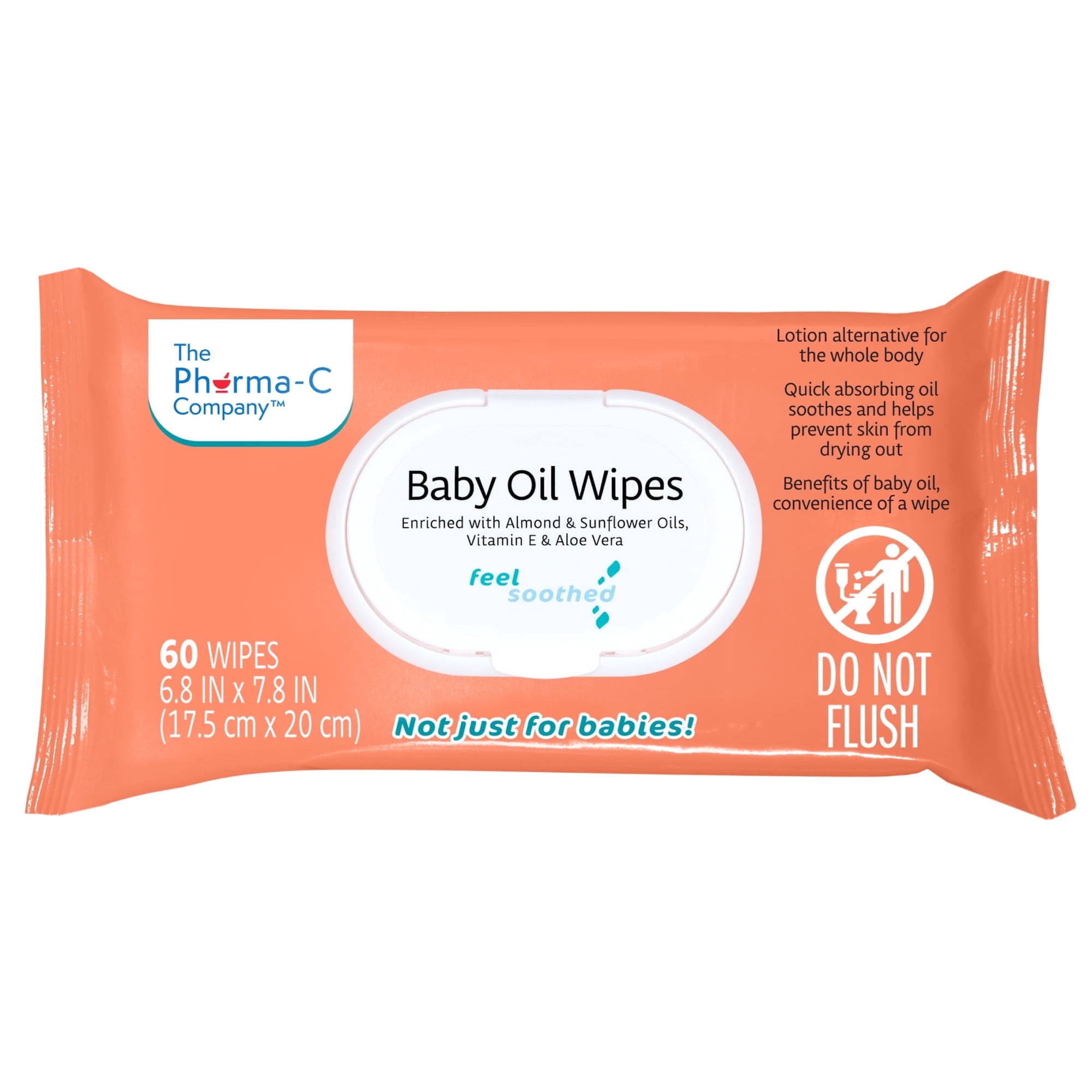 The Pharma-C Company Baby Oil Wipes (60 Wipes) Enriched with Almond and Sunflower Oils, Aloe and Vitamin E.