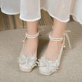 thumbnail image 3 of SCHUHLAND Elegant Pearl Ankle Strap Pumps, Women's Satin Square Toe High Heels for Party & Wedding, Crystal Buckle Mary Janes, 3 of 16