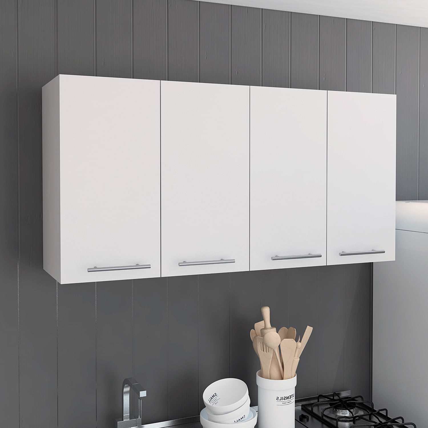 Wall Mounted Kitchen Kitchen Pantry with 4 Doors, 2 Storage