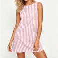 thumbnail image 4 of Lenpel Womens Summer Dresses Striped Lounge Boat Neck Sleeveless Mini Sundresses Casual Comfy a Line Beach Outfits, 4 of 5