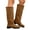 Brown, variant on Women's Wide Calf Suede Slouchy Knee High Boots Vintage Block Low Heel Slip On Dress Riding Booties