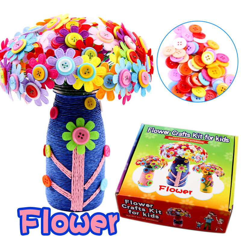 YOFUN Flower Craft Kit for Kids 1pack Create Your Own Flower & Vase DIY Craft Project for Boys & Girls,Fun Gift for Children Age 4 5 6 7 8 9 Years Old,More Supplies with Tons of On Trend Stickers 