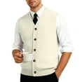 thumbnail image 5 of Resicozy Men's Knit Sweater Vest Solid Color V-Neck Button Down Sleeveless Cardigan Vest Beige S, 5 of 7
