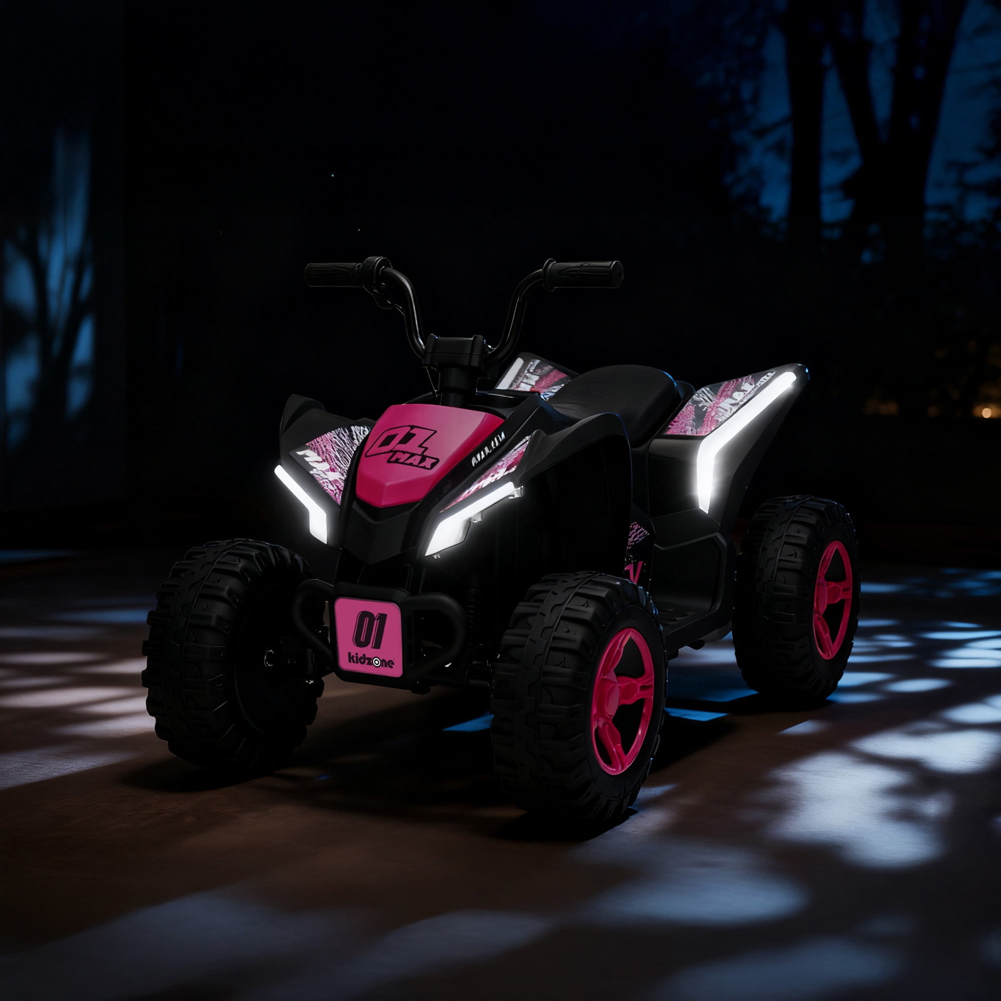 Kidzone 12V Ride On ATV for Kids, 4-Wheel Electric Toy with Bluetooth & USB Music, LED Lights, Rear Suspension, Forward/Reverse, 3.7 MPH Max Speed, 88 LBS Capacity, 37-96 Months -  Pink