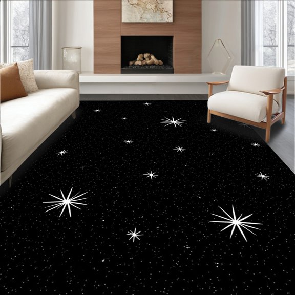 ODIKA 4' x 6' Machine Washable Non-Slip Area Rug, Cosmic Star High Traffic Rug, Black, 484620