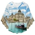 thumbnail image 4 of Venice Women's V-Neck Blouse With 3/4 Ruffled Bell Sleeves Casual Top Ladies Blouses, 4 of 7