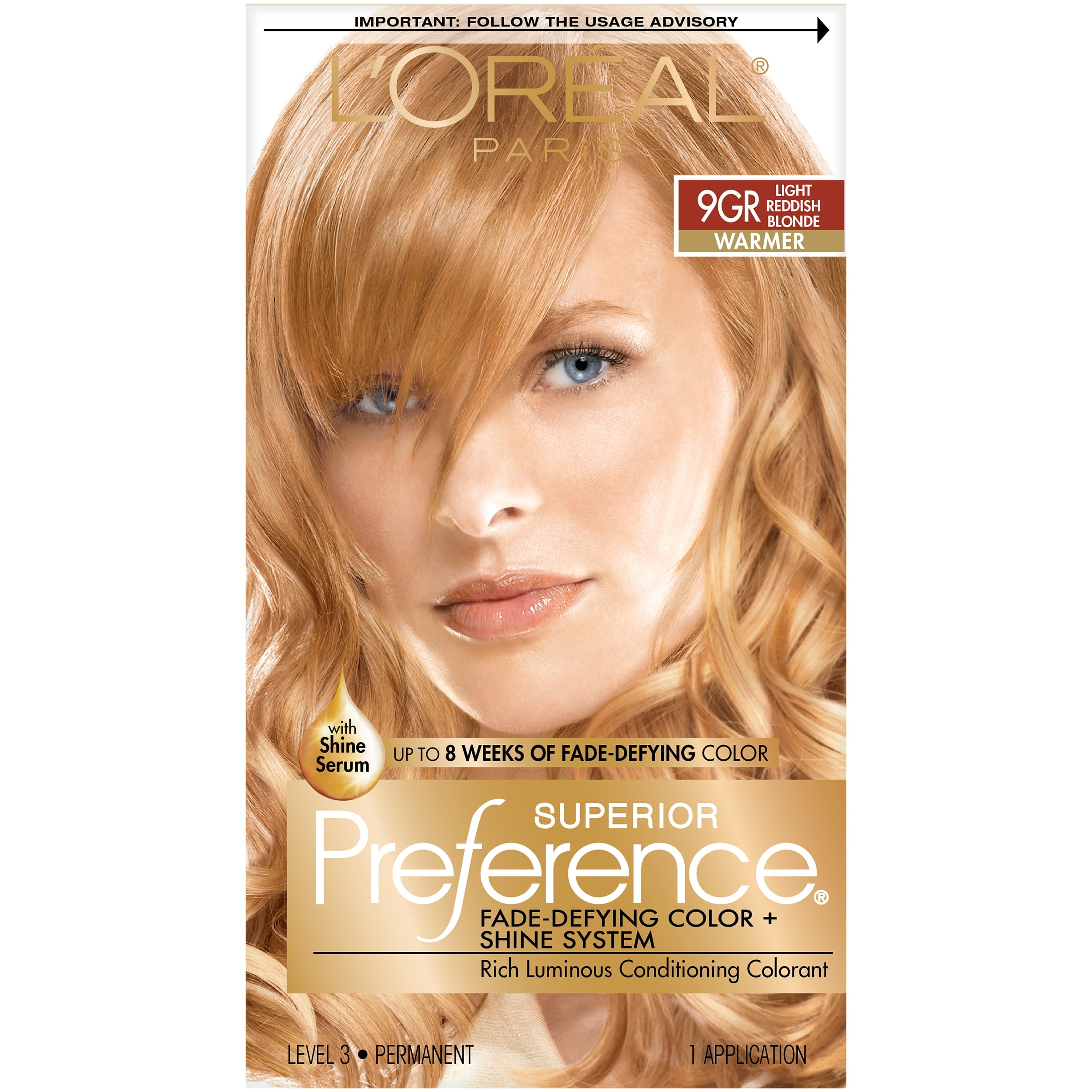 L'Oreal Paris Superior Preference Fade-Defying Shine Permanent Hair Color,  9GR Light Golden Reddish Blonde, 1 Kit 