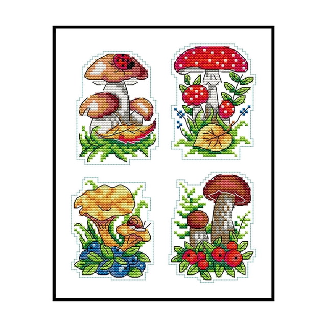 Cuadros Decorativos Bordado parcial Hilo de algodón ecológico 14CT Impreso Mushroom Cross Stitch Craft Tmvgtek embutido en tela