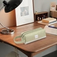 thumbnail image 5 of Dual Zipper Canvas Pencil Case, Pencil Bag, Soft Pencil Pouch, Large Capacity Stationery Bag, Handheld Pen Storage Case, Double Compartment Striped Pouch for Multipurpose Travel Sundry Storage 1Pcs, 5 of 5