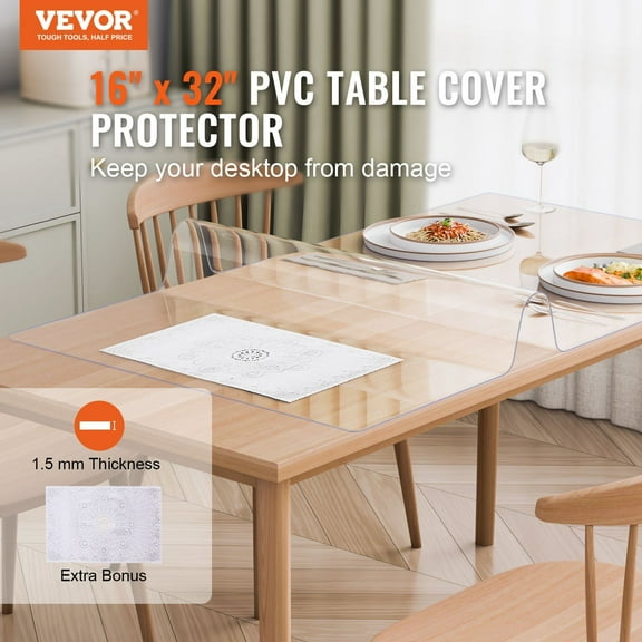 Clear Plastic Desk Cover 16x32 Inch, 1.5mm PVC Table Protector – Scratch-Resistant, Easy to Clean