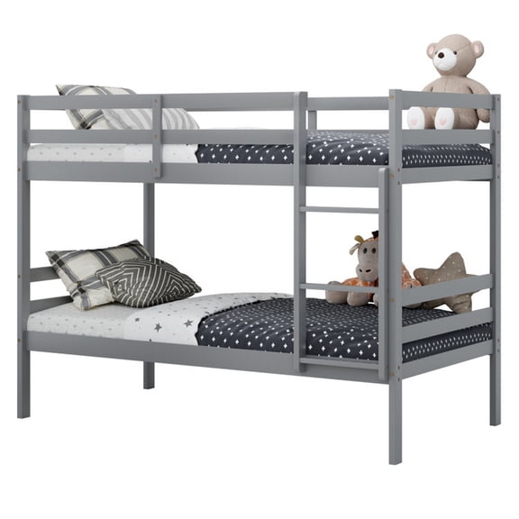 Furnibear Twin Size Sturdy Wooden Bunk Beds with Ladder and Safety Rail Metal, Gray - Twin-over-Twin