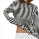 thumbnail image 2 of Camiseta de Larga A Rayas para Mujer, Cuello Redondo, Corte Holgado Negro XL, 2 of 10
