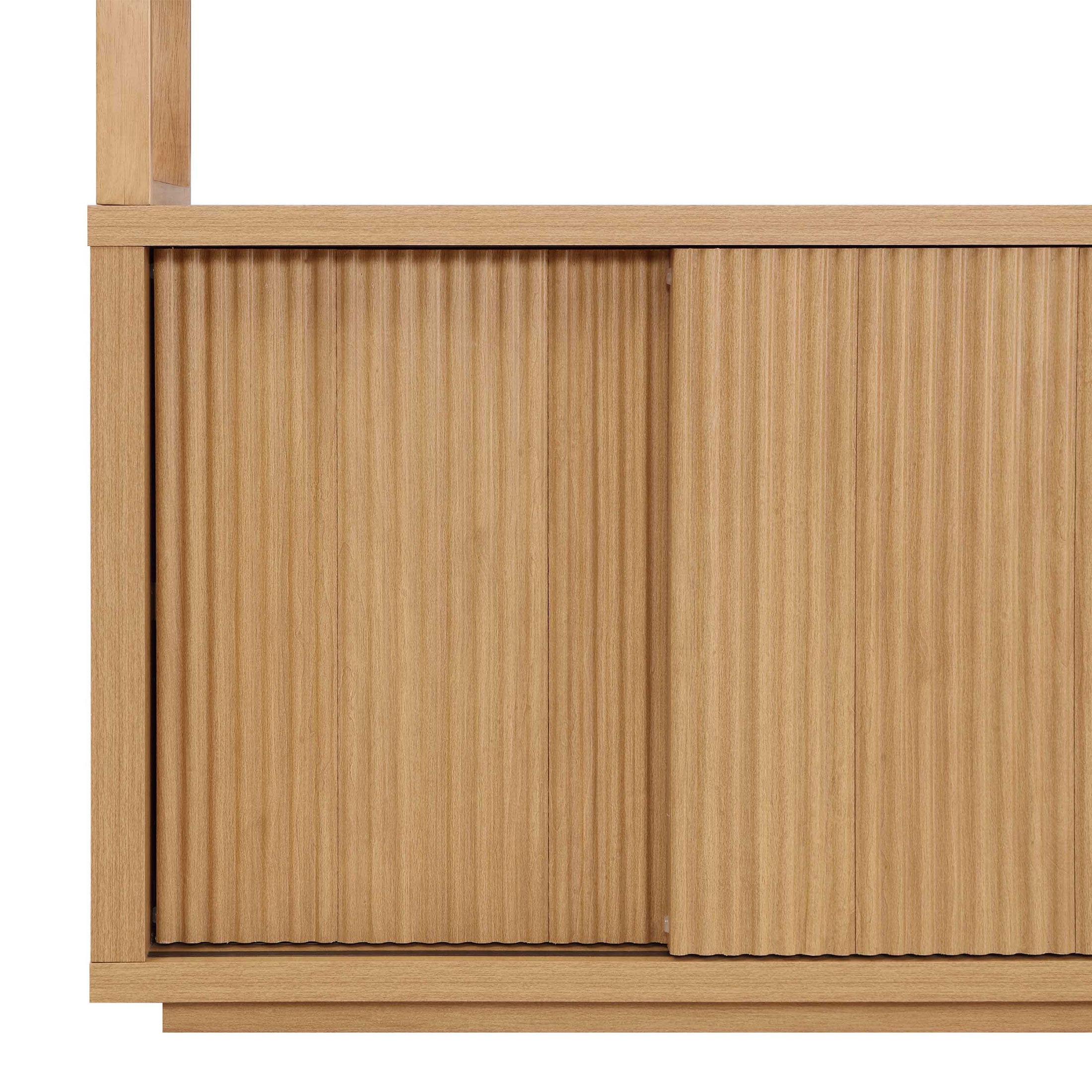 Beautiful Fluted 3-Shelf Bookcase with Storage Cabinet by Drew Barrymore, Warm Honey Finish