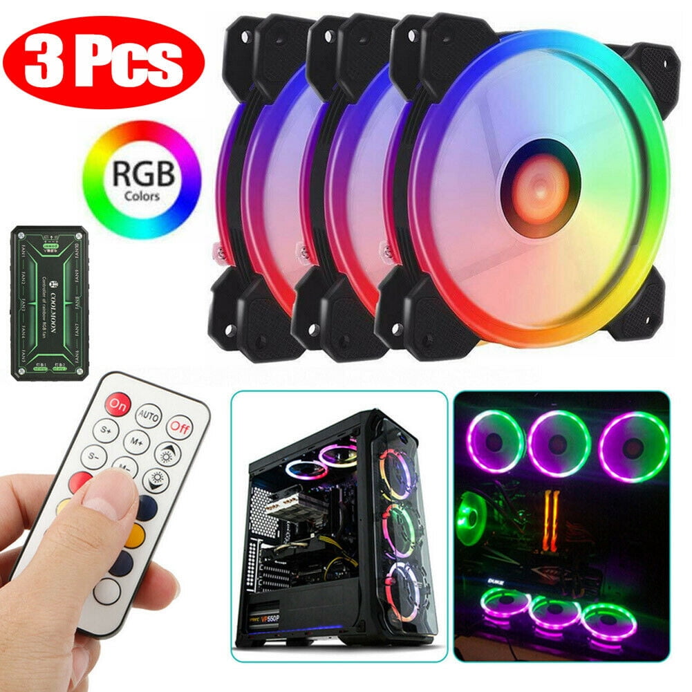 3 Pcs RGB LED Quiet Computer Case PC Cooling Fan 120mm with Remote