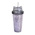 thumbnail image 2 of Visland Cartoon Double Cup, Glitter Cat Water Bottle Reuseable Plastic Cup with Dome Lid and Straw, 2 of 8