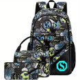 thumbnail image 1 of Mochila Con Diseño De Grafiti Luminoso De 3 Uds, Mochila De Viaje Preppy Grande Con Bolsa Para El Almuerzo Y Estuche Para Lápices, 1 of 4