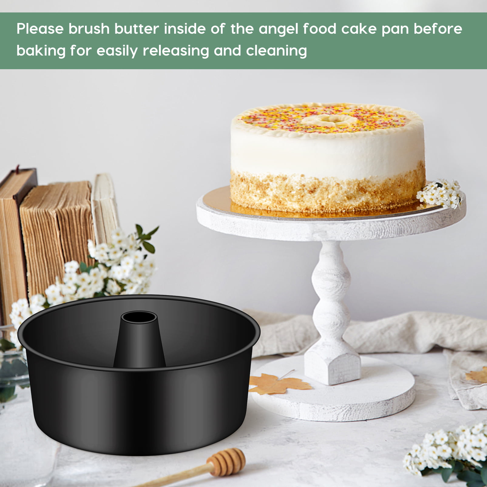 WOVTE Cake Pan 10 inch Round 3 Inch Deep Easy Release Non Stick Food Grade  Silicone Angel Food Cake Pan Removable Bottom One Piece Tube Pans for Baking  Pound Cake Green 