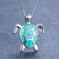thumbnail image 2 of Collar de ópalo de fuego bohemio para mujer Color plata azul blanco verde con grandes colgantes de tortuga, 2 of 4